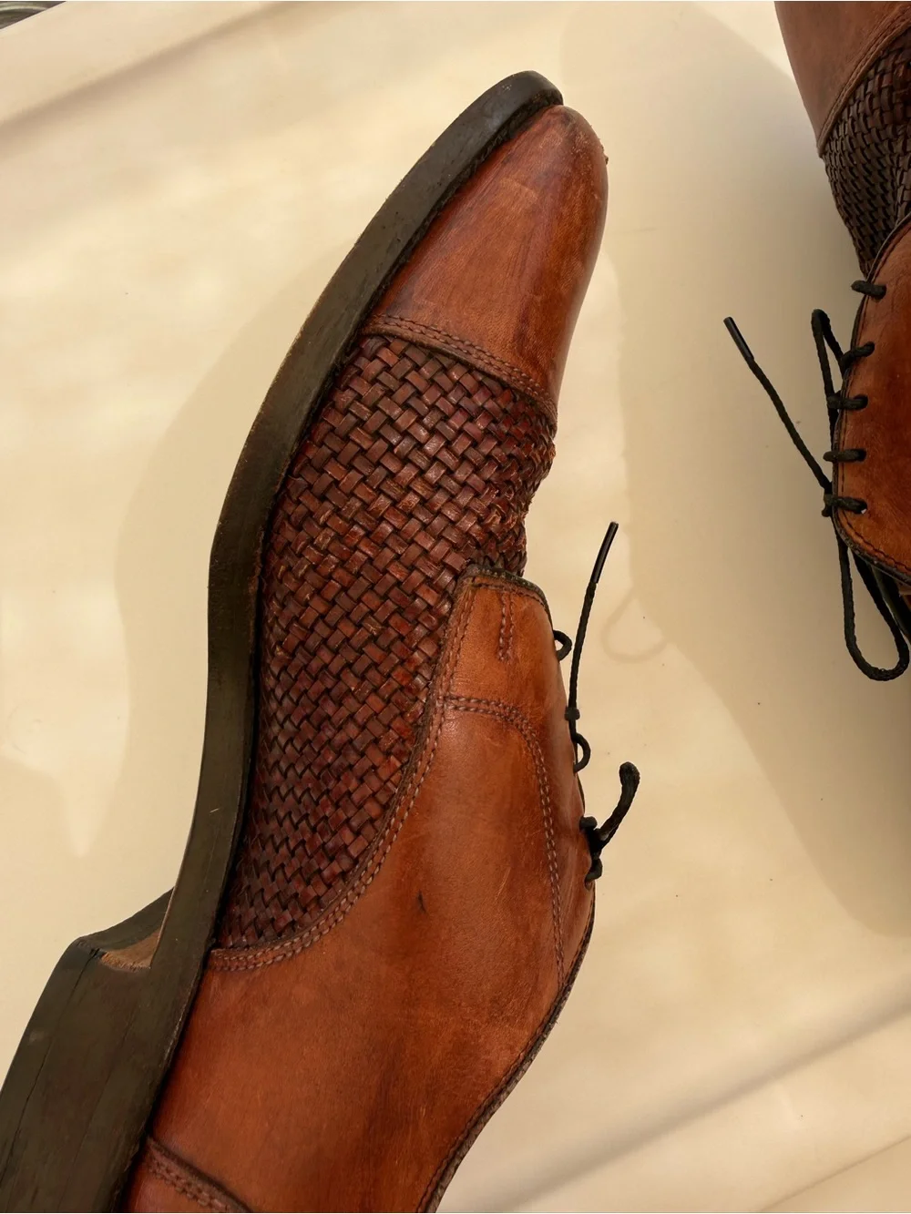Allen Edmonds Brown Woven Leather Derby Oxfords